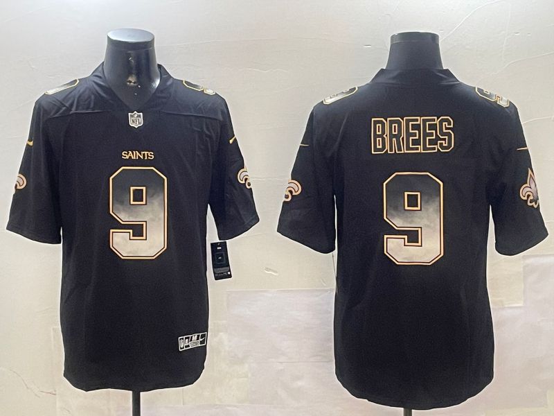 Men New Orleans Saints 9 Brees Black Nike Smoke Fashion 2024 Limited NFL Jersey style 1